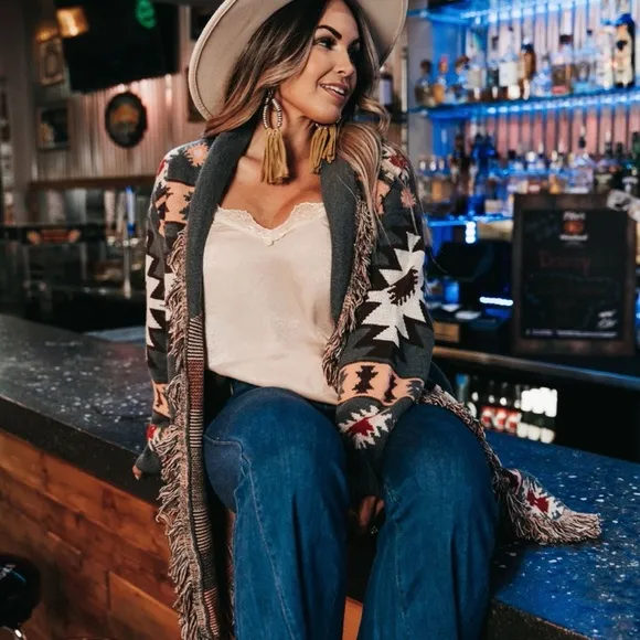 New Aztec Print Western Cardigan Long Sweater