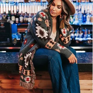 New Aztec Print Western Cardigan Long Sweater