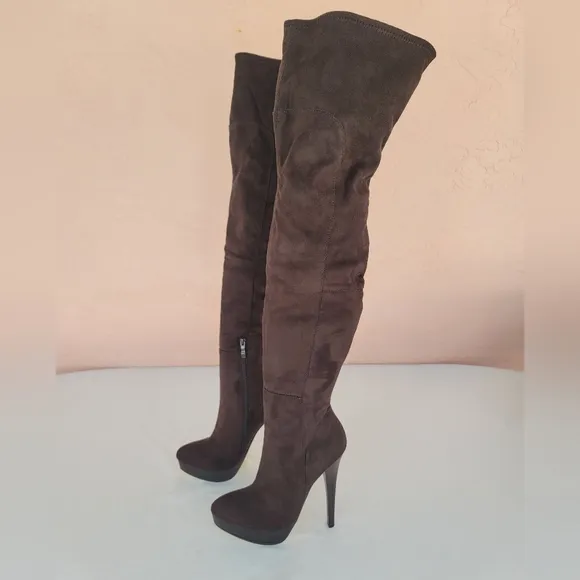 New Bebe Daniela Faux Suede Over the Knee Thigh High Boots Heels