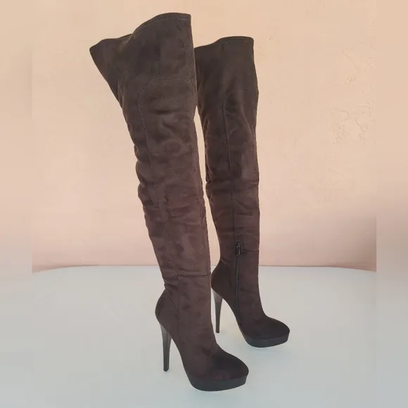 New Bebe Daniela Faux Suede Over the Knee Thigh High Boots Heels