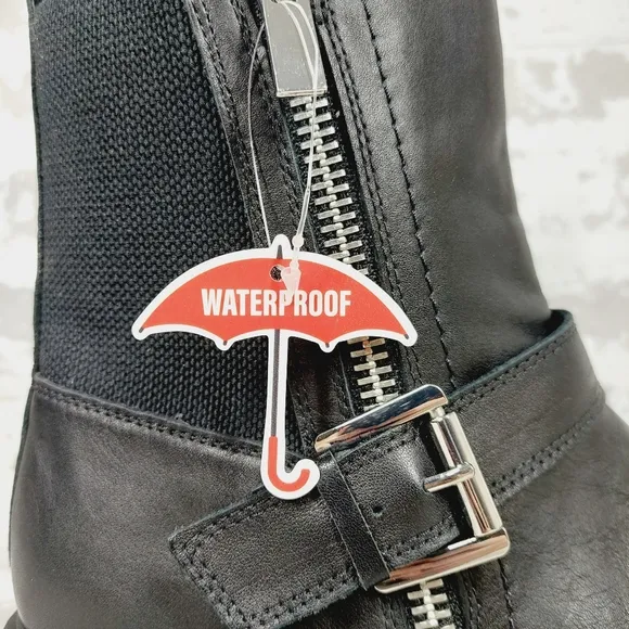 NEW Blondo Gatwick Waterproof Black Leather Slip On Side Zipper Ankle Boots D91