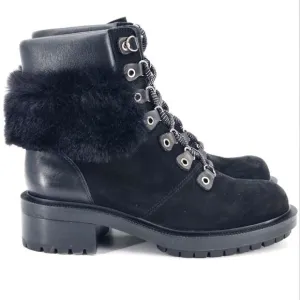 New Botkier Madigan Suede Leather Faux Fur Black Hiking Boots Womens Size 5.5