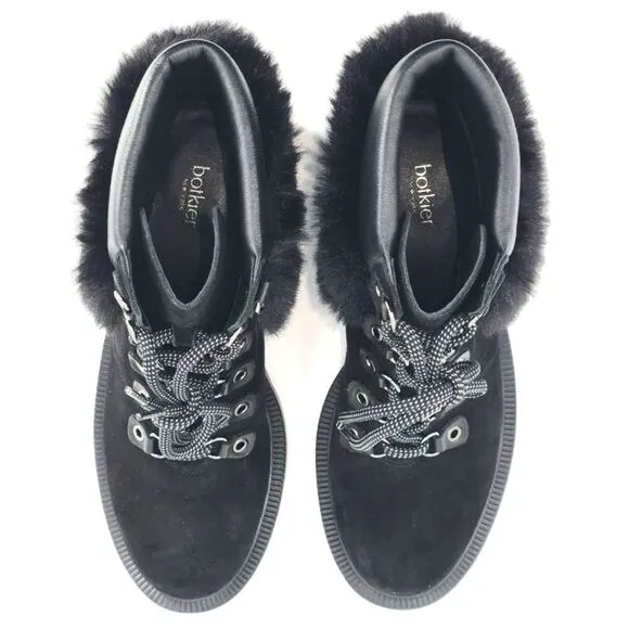 New Botkier Madigan Suede Leather Faux Fur Black Hiking Boots Womens Size 5.5