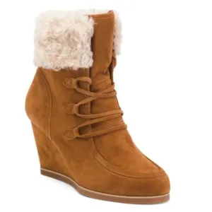 NEW CECELIA NEW YORK Suede North Star Faux Fur Wedge Boots Chestnut 667tn