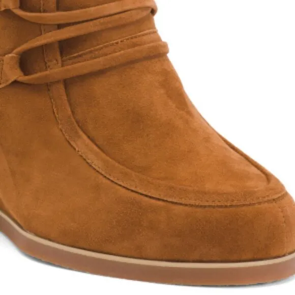 NEW CECELIA NEW YORK Suede North Star Faux Fur Wedge Boots Chestnut 667tn