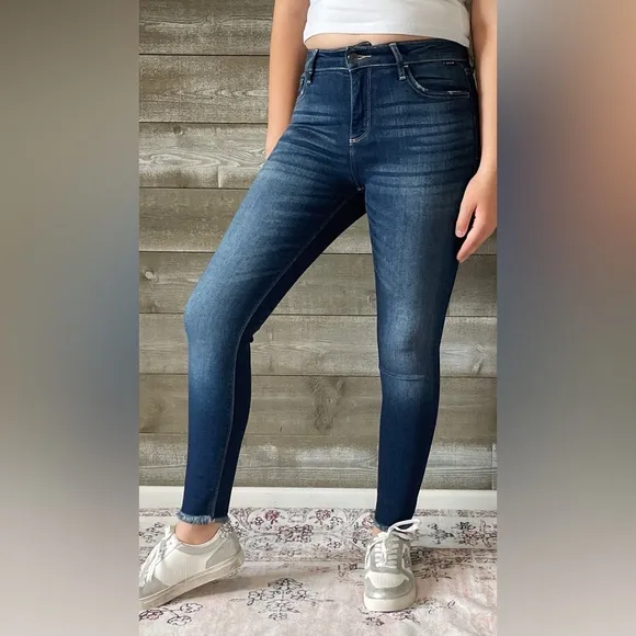 New! cello mid rise crop skinny jeans with fray hem WV77321 DK