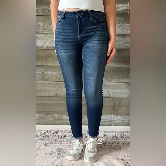 New! cello mid rise crop skinny jeans with fray hem WV77321 DK