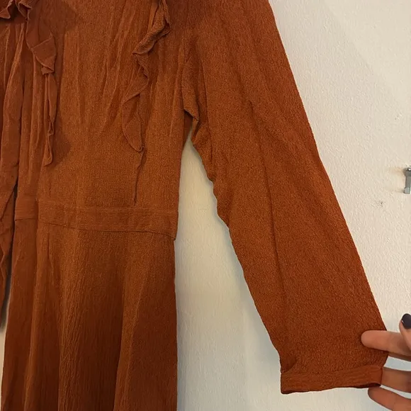 New Christy Dawn The Mabel Dress in Crinkle Rust XS Long Sleeved Maxi