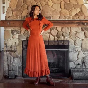 New Christy Dawn The Mabel Dress in Crinkle Rust XS Long Sleeved Maxi