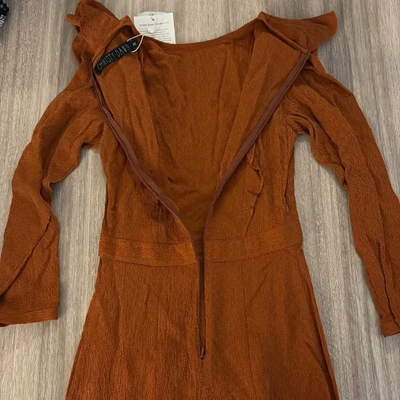 New Christy Dawn The Mabel Dress in Crinkle Rust XS Long Sleeved Maxi