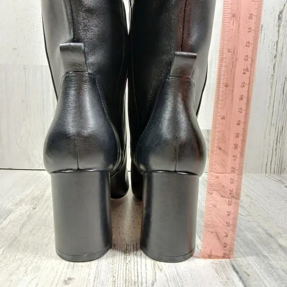 NEW Cole Haan Women's Valley Black Leather Square-Toe Block Heel Boots #1171