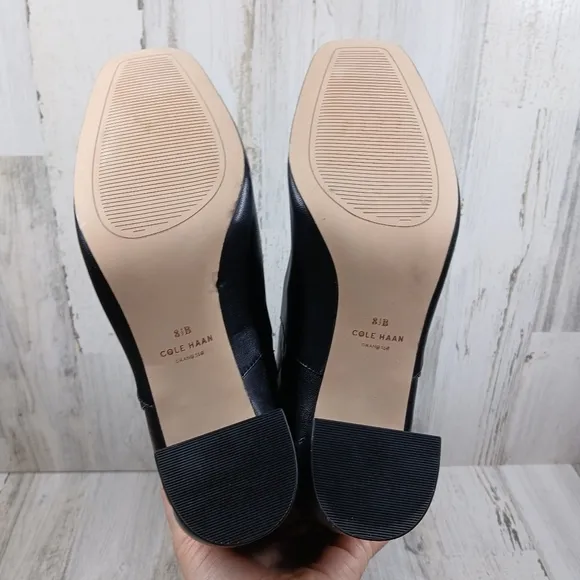 NEW Cole Haan Women's Valley Black Leather Square-Toe Block Heel Boots #1171