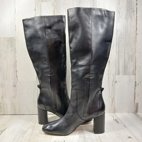NEW Cole Haan Women's Valley Black Leather Square-Toe Block Heel Boots #1171