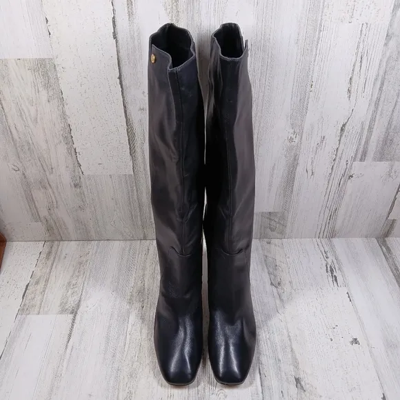 NEW Cole Haan Women's Valley Black Leather Square-Toe Block Heel Boots #1171