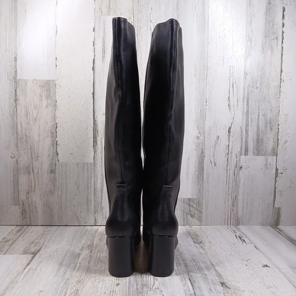 NEW Cole Haan Women's Valley Black Leather Square-Toe Block Heel Boots #1171