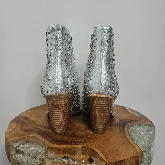 New Corkys Line Dance Silver Metallic Studded Crystal Western Ankle Boots