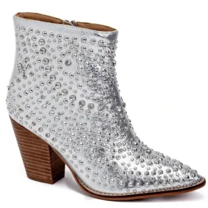 New Corkys Line Dance Silver Metallic Studded Crystal Western Ankle Boots