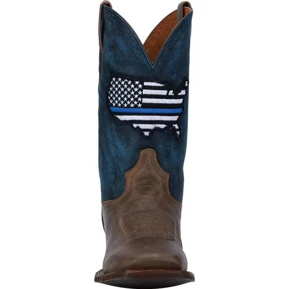 NEW DAN POST. men's thin blue line tribute western boots in brown/blue