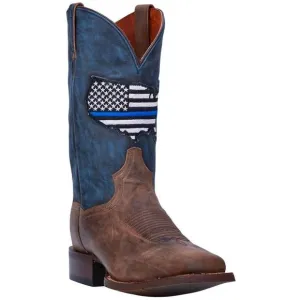 NEW DAN POST. men's thin blue line tribute western boots in brown/blue