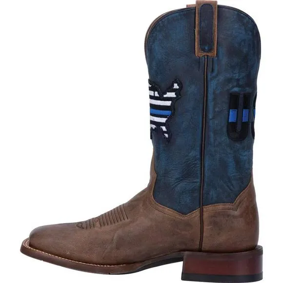 NEW DAN POST. men's thin blue line tribute western boots in brown/blue
