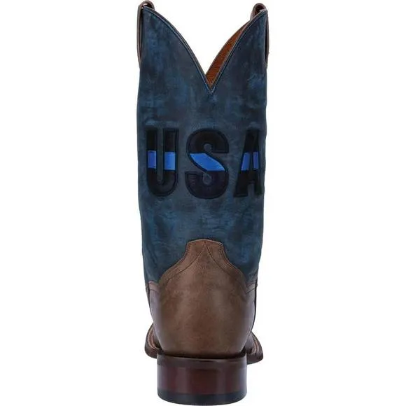 NEW DAN POST. men's thin blue line tribute western boots in brown/blue