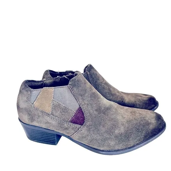 NEW Earth Origins Ankle Booties Wide Leather Suede Side Zip Olive Green 10 Wide