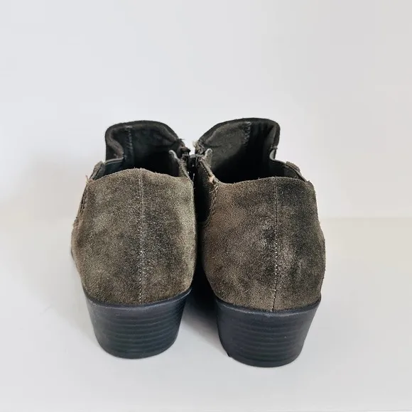 NEW Earth Origins Ankle Booties Wide Leather Suede Side Zip Olive Green 10 Wide