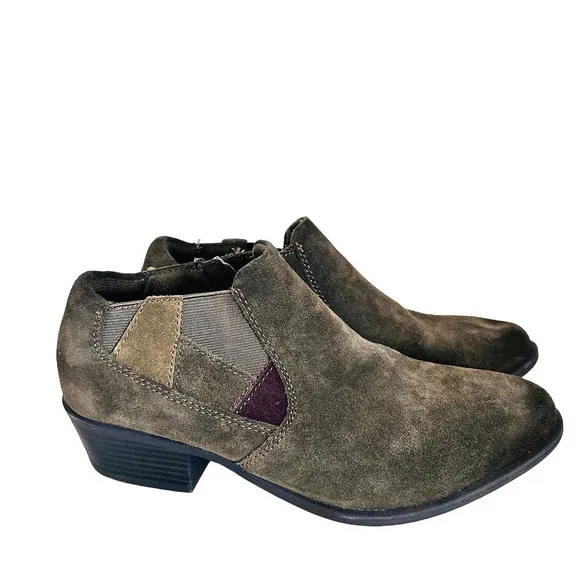 NEW Earth Origins Ankle Booties Wide Leather Suede Side Zip Olive Green 10 Wide