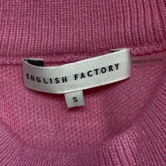 NEW ENGLISH FACTORY Sweater Pink Size S Whipstitch Accent Crewneck Pullover