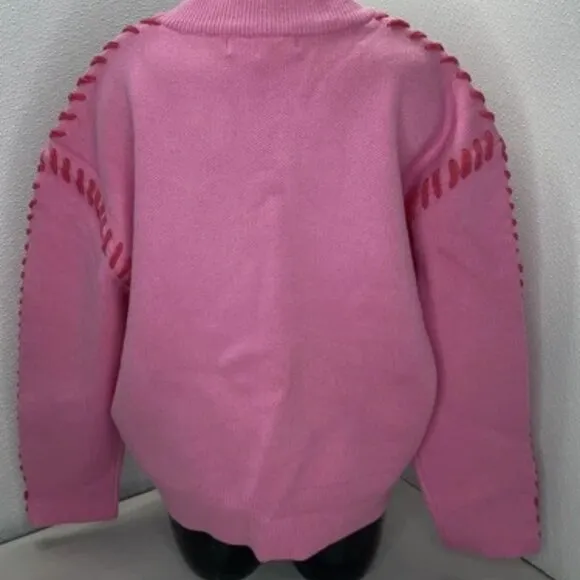 NEW ENGLISH FACTORY Sweater Pink Size S Whipstitch Accent Crewneck Pullover