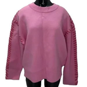 NEW ENGLISH FACTORY Sweater Pink Size S Whipstitch Accent Crewneck Pullover