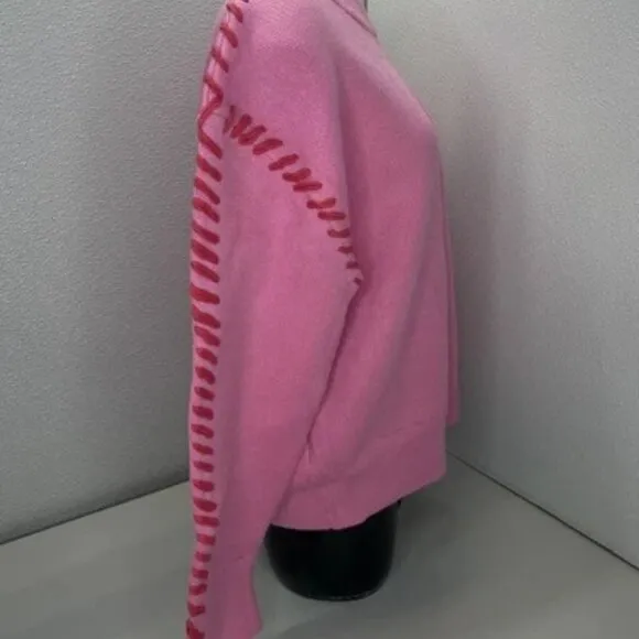 NEW ENGLISH FACTORY Sweater Pink Size S Whipstitch Accent Crewneck Pullover