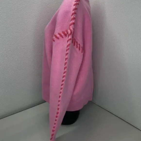 NEW ENGLISH FACTORY Sweater Pink Size S Whipstitch Accent Crewneck Pullover