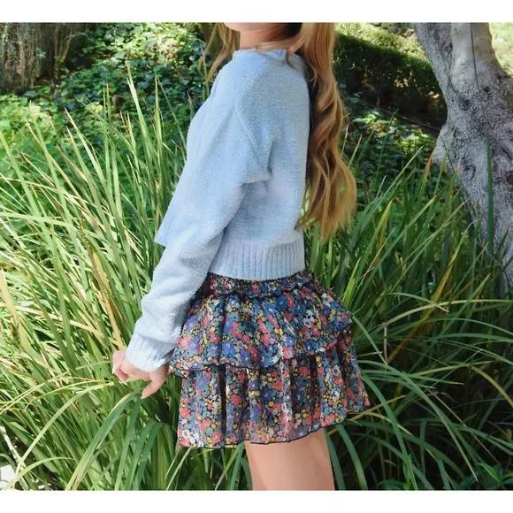 NEW FLOWERS BY ZOE girls chiffon skirt in black floral