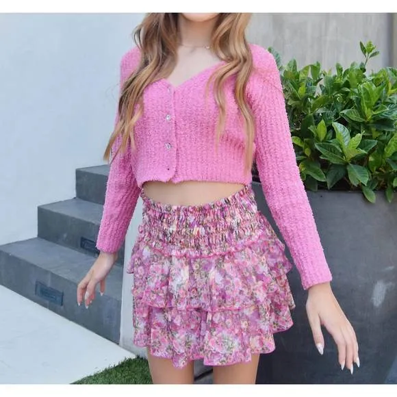 NEW FLOWERS BY ZOE girls chiffon skirt in pink floral