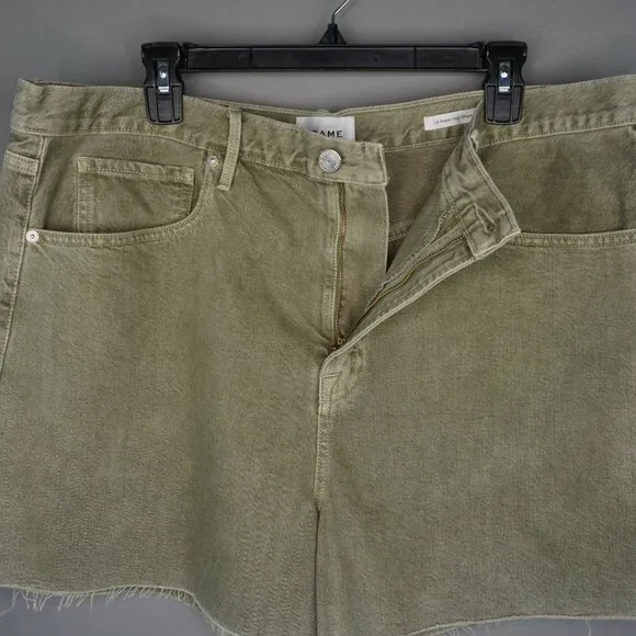 New Frame Le Super High Cut Off Short in Stone Moss Size 34