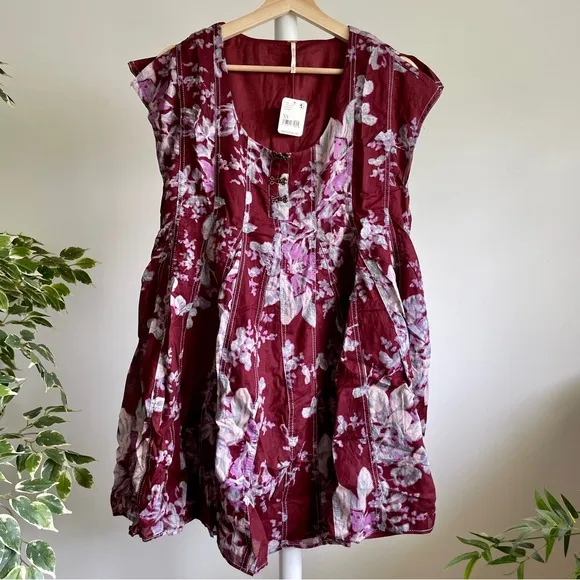 NEW Free People Sully Dress In Raisin Combo