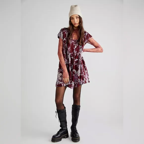 NEW Free People Sully Dress In Raisin Combo