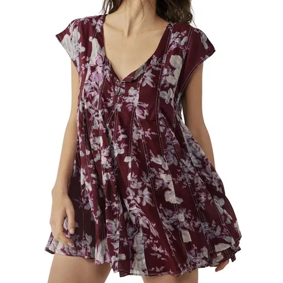 NEW Free People Sully Dress In Raisin Combo