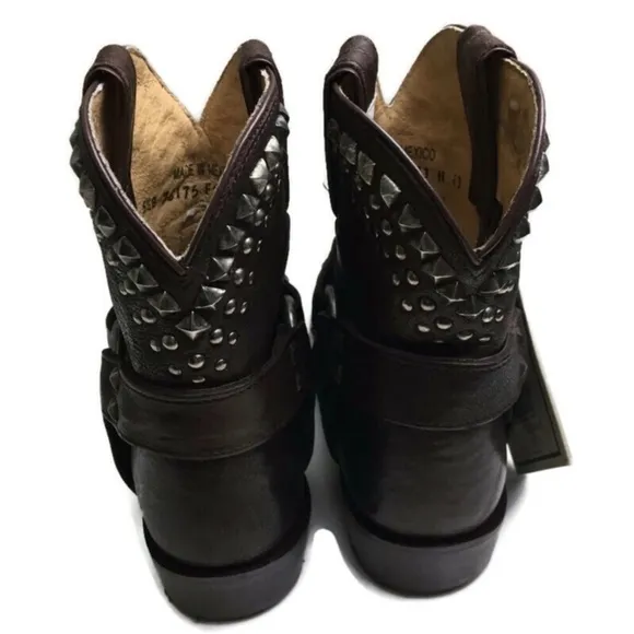 New Frye Billy Biker Short Studded Brown Leather Harness Moto Boots Size 5.5
