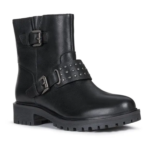 New! GEOX Hoara Studded Leather Moto Boots