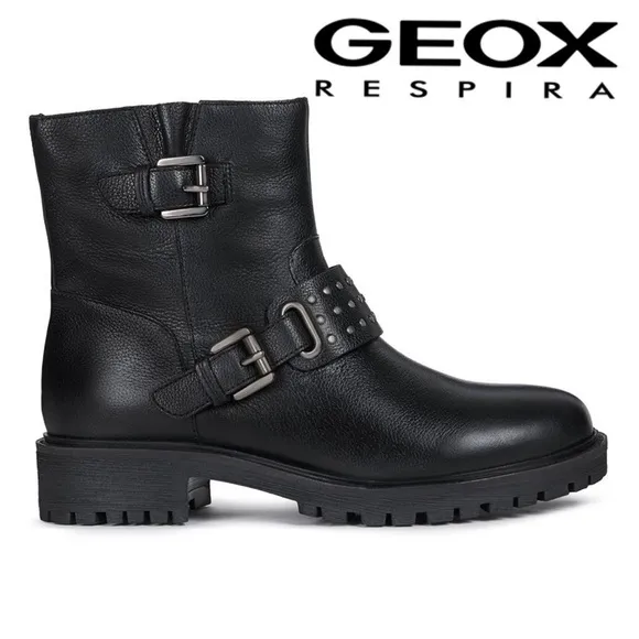 New! GEOX Hoara Studded Leather Moto Boots