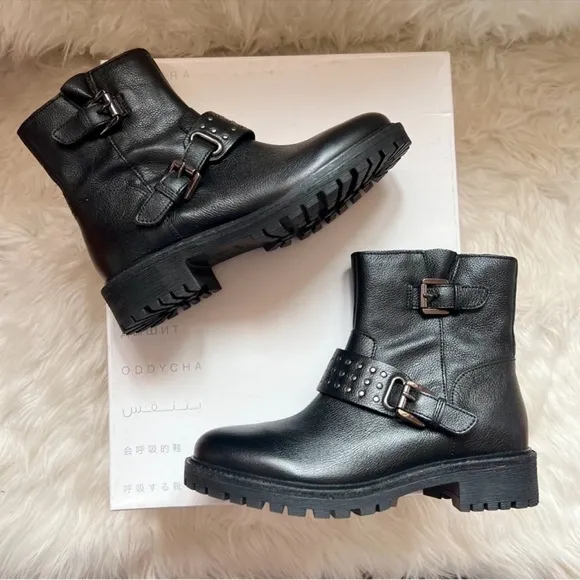 New! GEOX Hoara Studded Leather Moto Boots