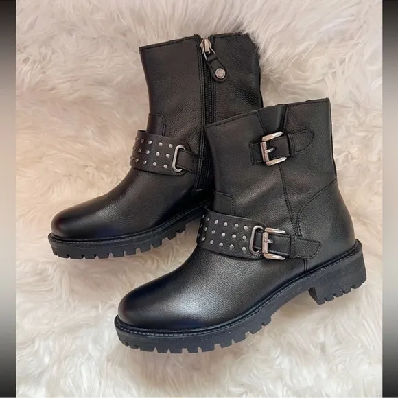 New! GEOX Hoara Studded Leather Moto Boots
