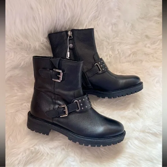 New! GEOX Hoara Studded Leather Moto Boots