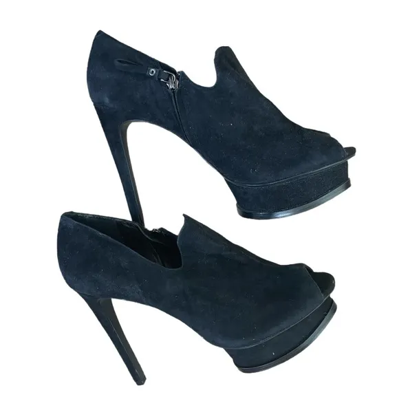 New Gianni Bini Black Suede Open Toe Platform Ankle Boot Heel Size 9.5