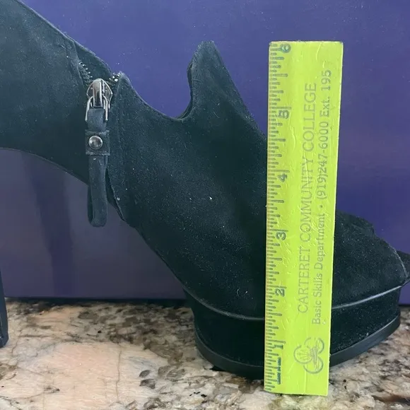 New Gianni Bini Black Suede Open Toe Platform Ankle Boot Heel Size 9.5