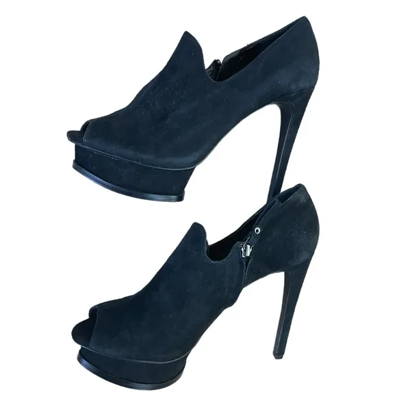 New Gianni Bini Black Suede Open Toe Platform Ankle Boot Heel Size 9.5