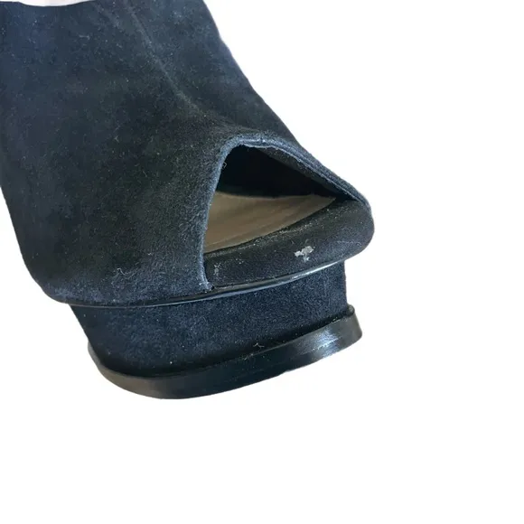 New Gianni Bini Black Suede Open Toe Platform Ankle Boot Heel Size 9.5