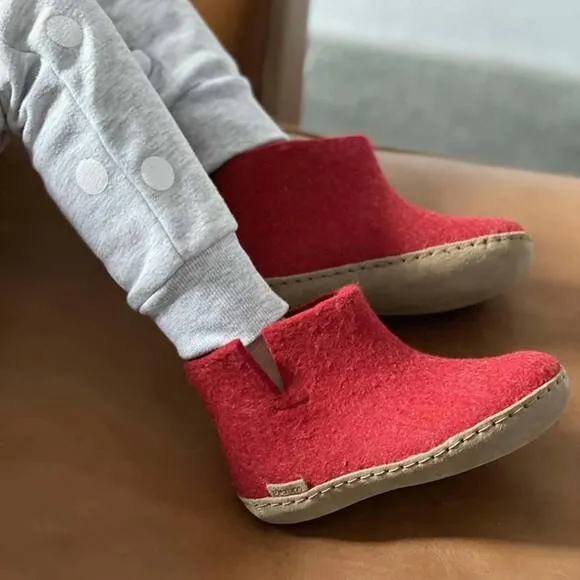 NEW GLERUPS kids felt boots with leather sole in red